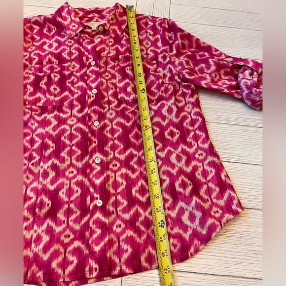 Michael Kors watercolors pink‎ & tan button down shirt w/ free pink tank. Size L - Picture 6 of 10